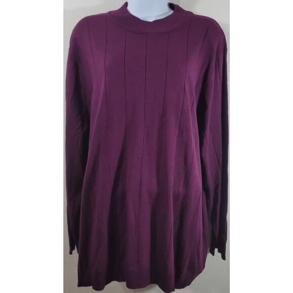 Roaman's Plum Purple High Crew Neck Long Sleeve Top 2X 26W 28W Lightweight - Picture 1 of 6
